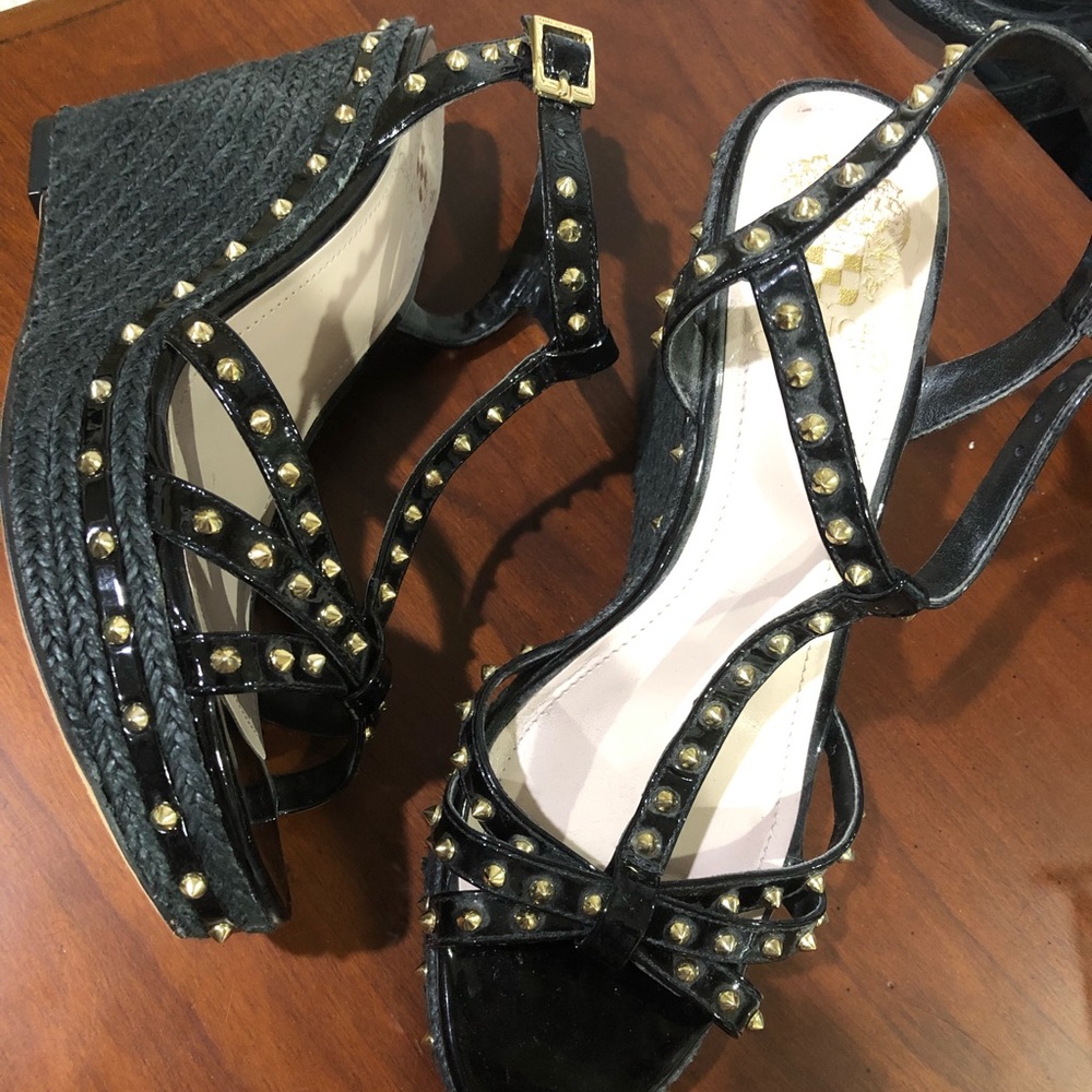 Vince Camuto black and gold studded wedges